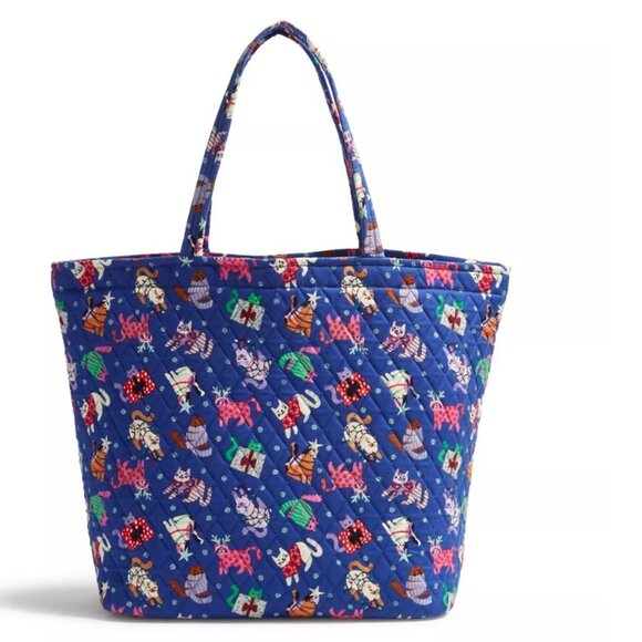 New Vera Bradley Christmas Catnip Cats Essential Grand Tote Large Bag Blue - Picture 1 of 3